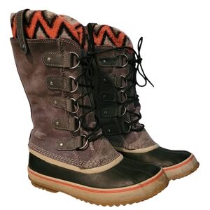 Sorel Joan Of Arctic Knit II Gray Suede Waterproof Warm Winter Snow Boots Wmns 7